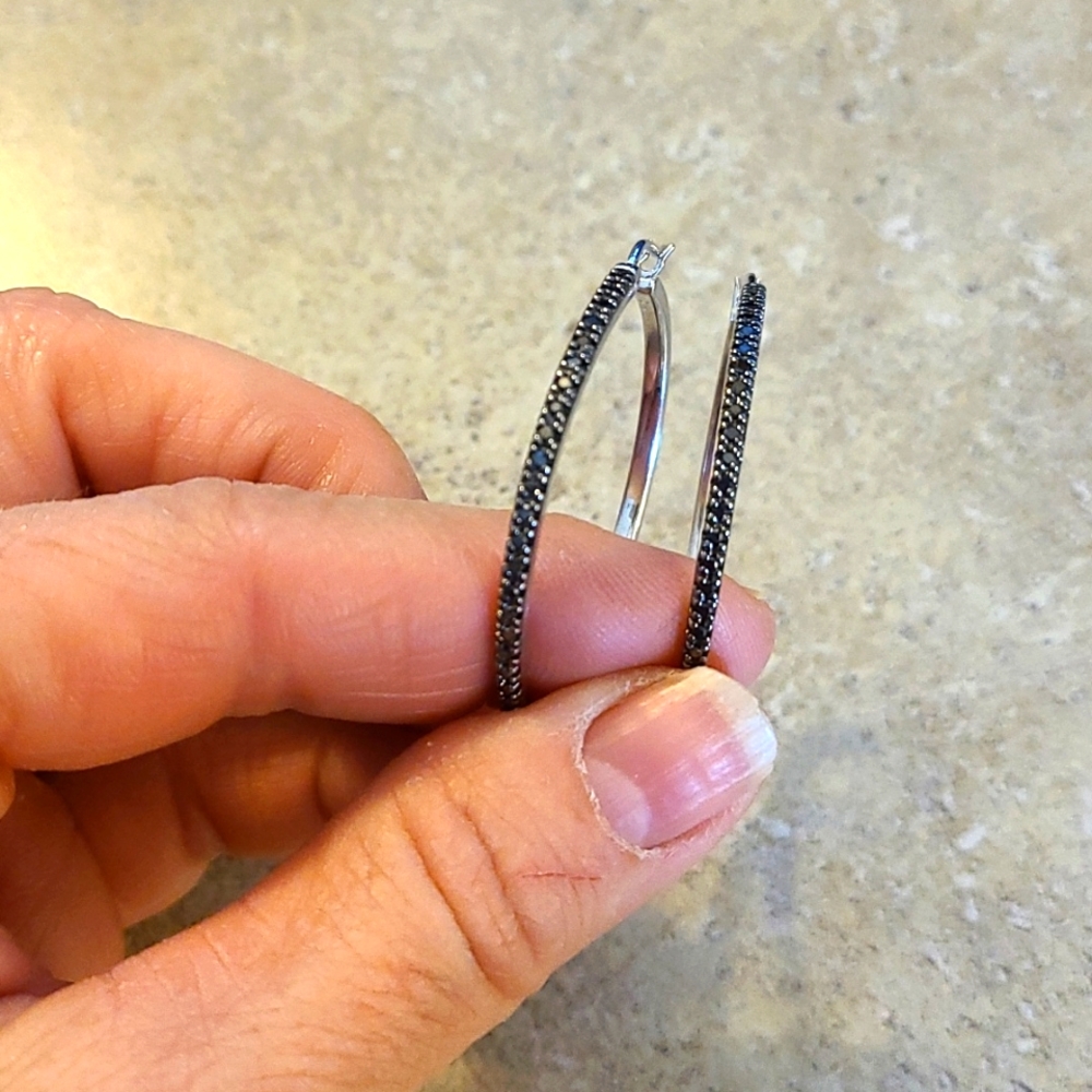 Black diamond hoop earrings